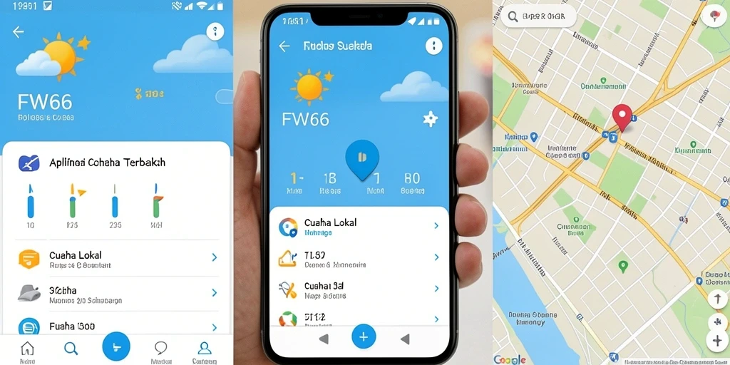 Tampilan antarmuka aplikasi Cuaca Lokal FW66 yang informatif.