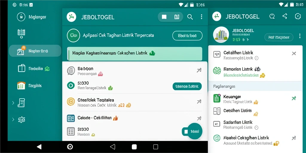 Antarmuka utama JEBOLTOGEL dengan fitur Cek Tagihan Listrik.
