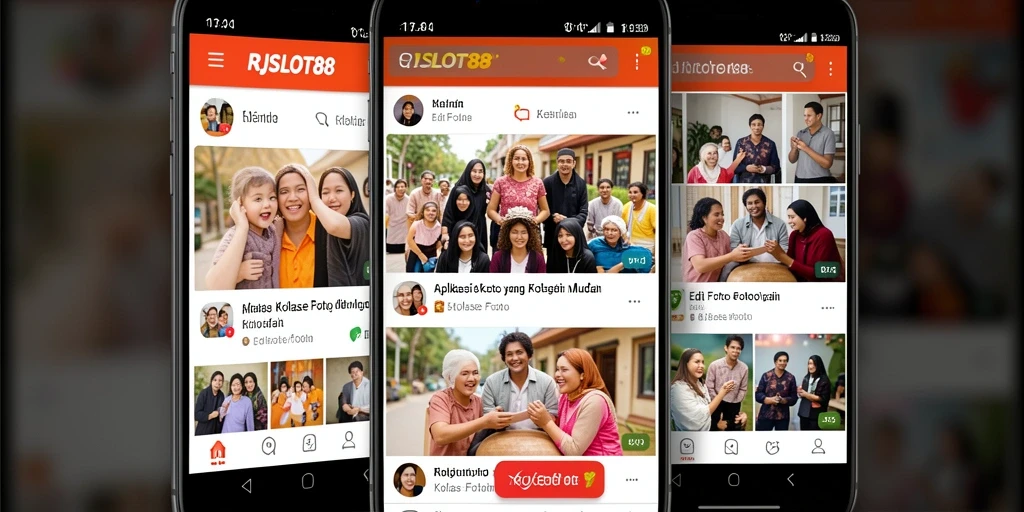 Antarmuka aplikasi RJSLOT88 dengan fitur kolase foto yang menarik.