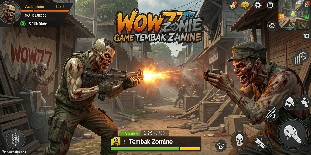 Tampilan antarmuka WOW77 dalam aksi tembak zombie yang mendebarkan.